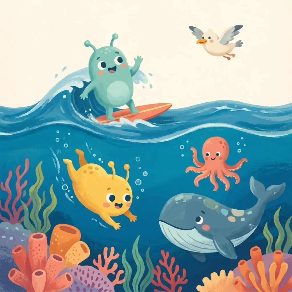 Alien explorers at the ocean