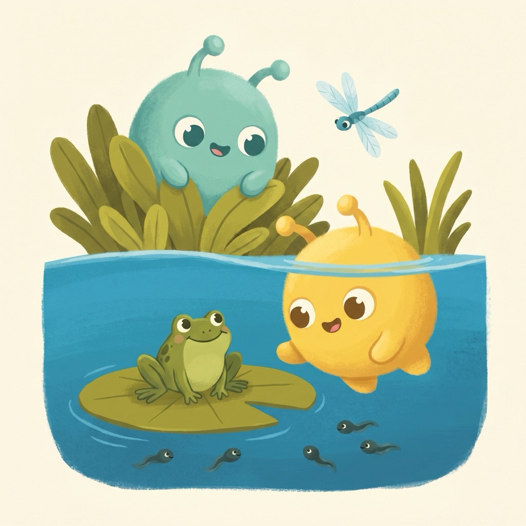 Alien explorers at a pond